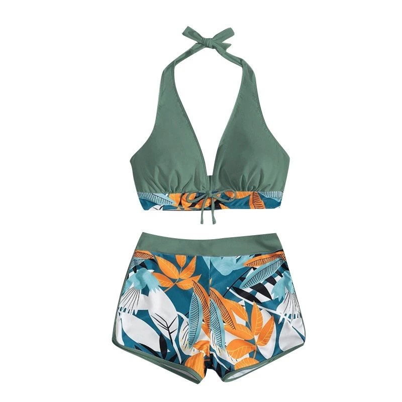 

Printed Bikini Slim Beachwear Sexy Small Chest Gathered Bathing Suit Backless Swimming Bathing Suit Flat Angle Swimsuits