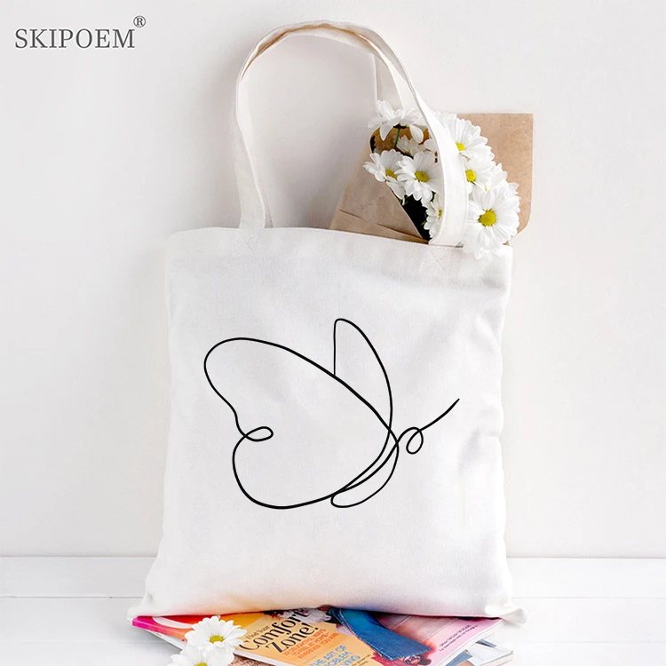 

Beach Shoulder Tote Canvas Bag Shopper Bags White Large Capacity Handbags Women's Butterfly Art Aesthetic Casual Teacher Gift