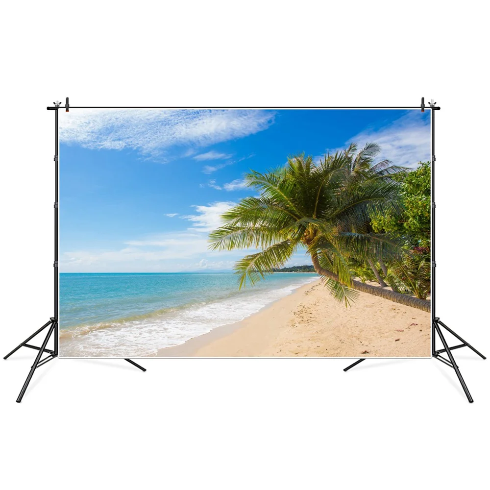 

Tropical Sea Palms Beach Scenic Photography Backgrounds Kid Clouds Sky Summer Holiday Party Decoration Photocall Photo Backdrops