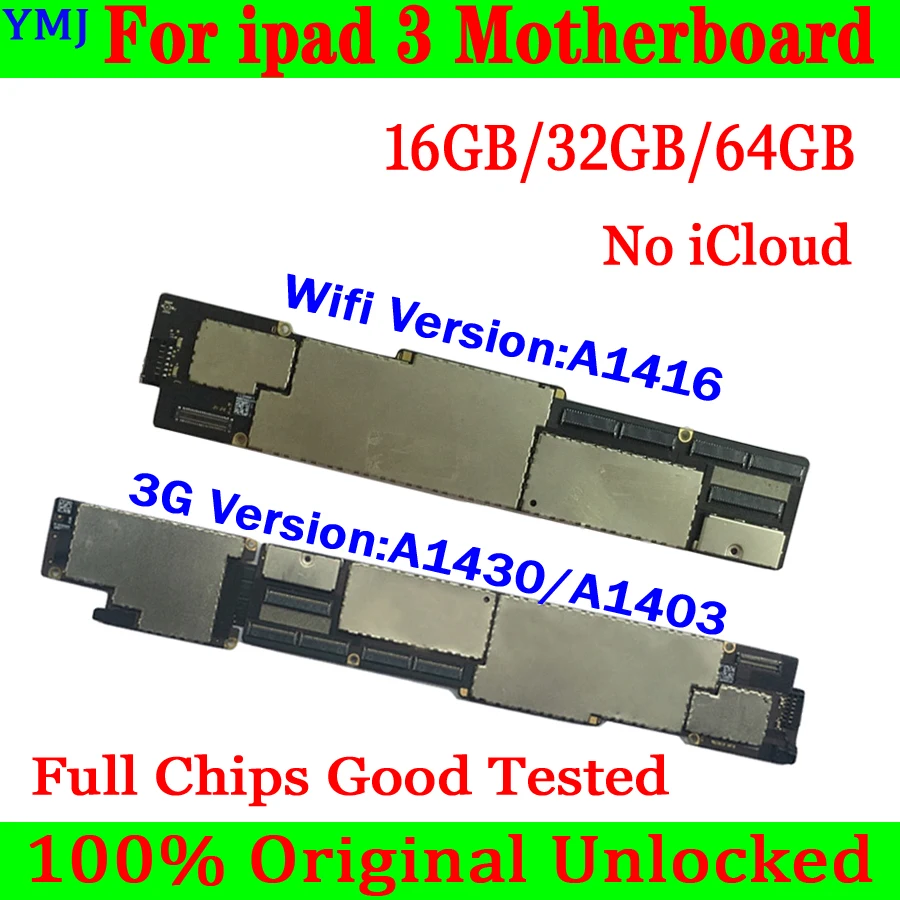 

100% Tested A1416 Wifi and A1430/A1403 3G Version For iPad 3 motherboard Original Unlock Clean icloud Logic board 16GB/32GB/64GB