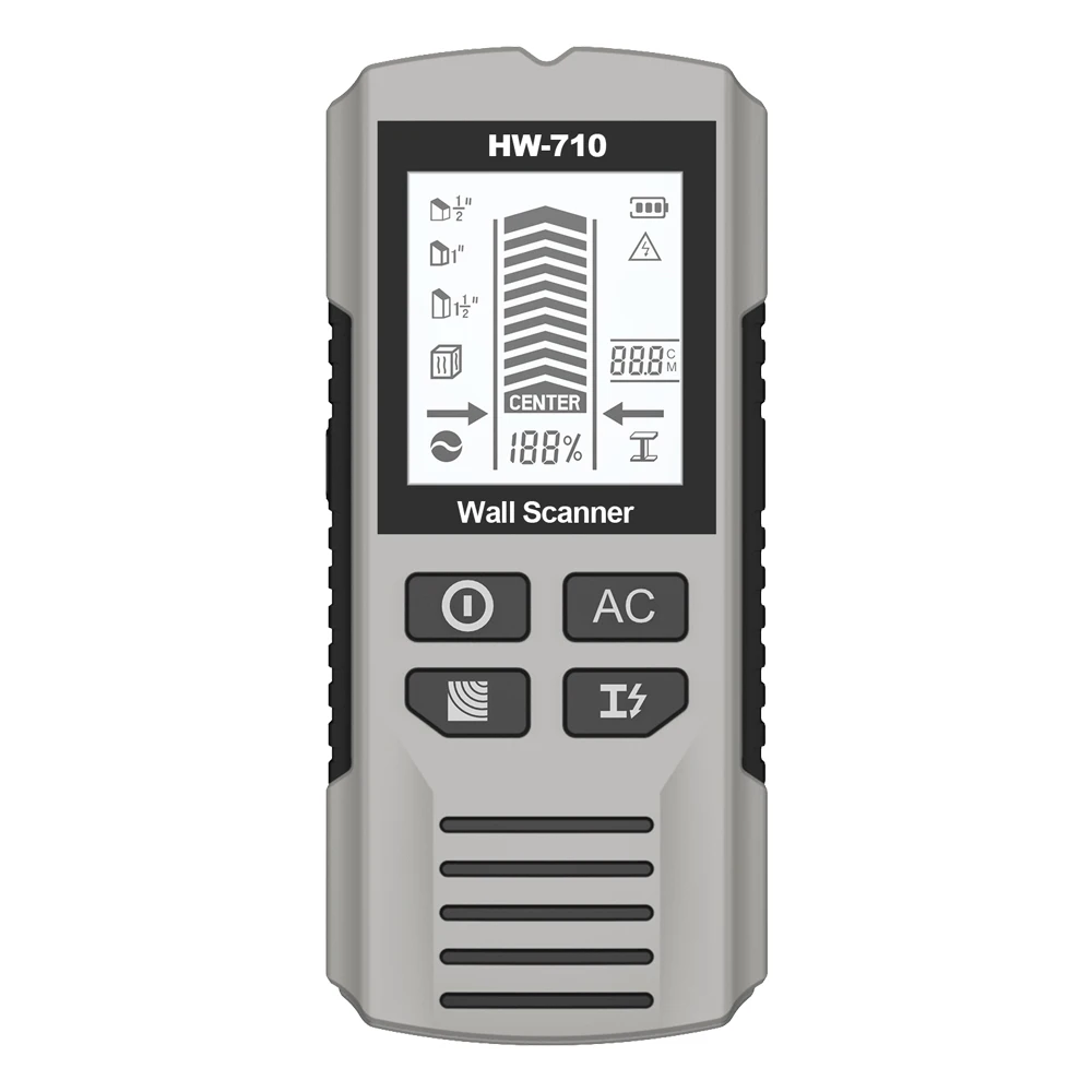 

Настенный Детектор Скрытой Проводки HW-710 С ЖК-дисплеем, Трассоискатель Кабеля, Измеритель Напряжения, Глубиномер