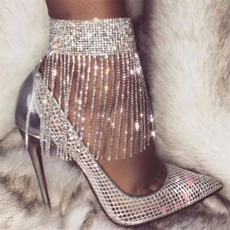 

1pc Fashion New Rhinestone National Style Foot Chain Shining Crystal Tassel Charm Anklet Women High Heels Accessories Wholesale