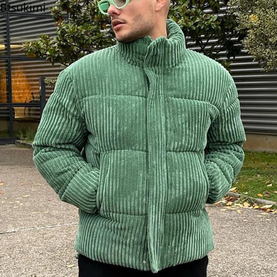 New 2022 Autumn Winter Men's Green Corduroy Jacket Fashion Casual Bread Warm Jacket Thick Parker Cotton Corduroy Jacket Male