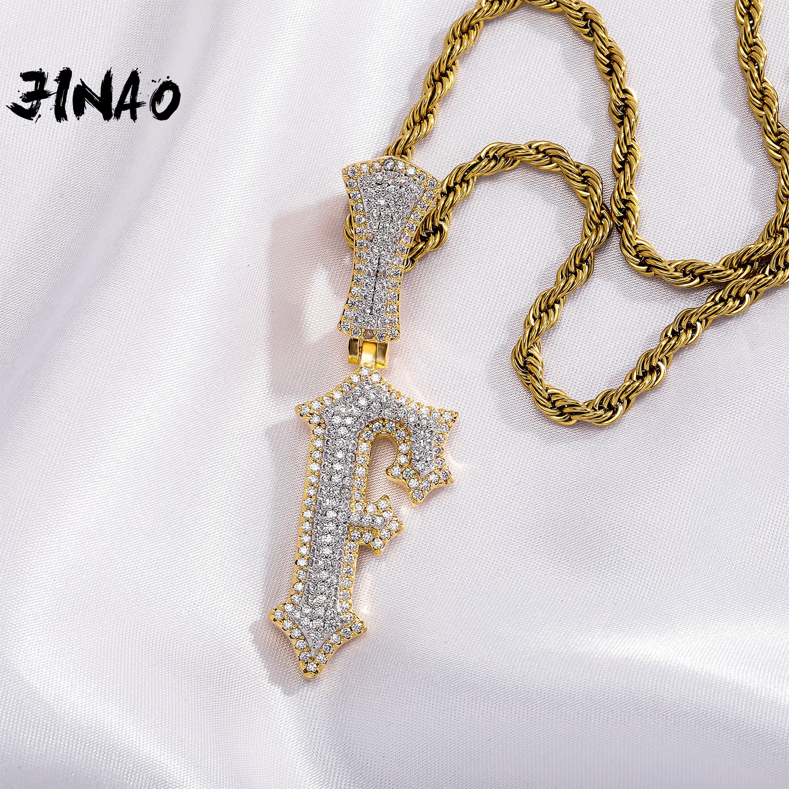 

JINAO Anchor Design Letter High Quality Ice Cravejado AAA Cubic Zircon European and American style Pendant With 4mm Tennis chain