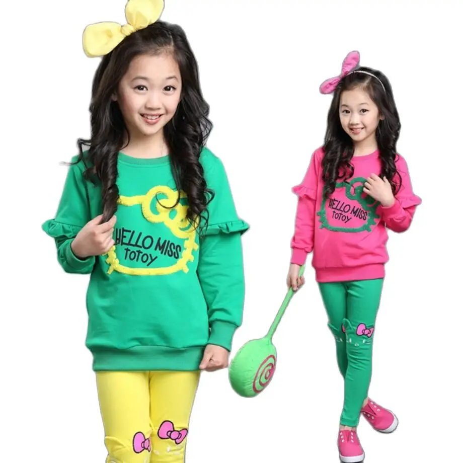 

Комплекты одежды для девочек на весну и осень, Детская футболка с длинным рукавом + леггинсы, 2 шт., спортивные костюмы для маленьких девочек ...