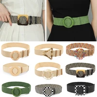 women belt multicolo optional vintage bohemian elastic braided wide belt pp straw weave design women dress shirt waist seal belt