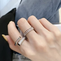 new silver colored zircon double layer ring female fashion micro set simple handmade jewelry index finger couple gift