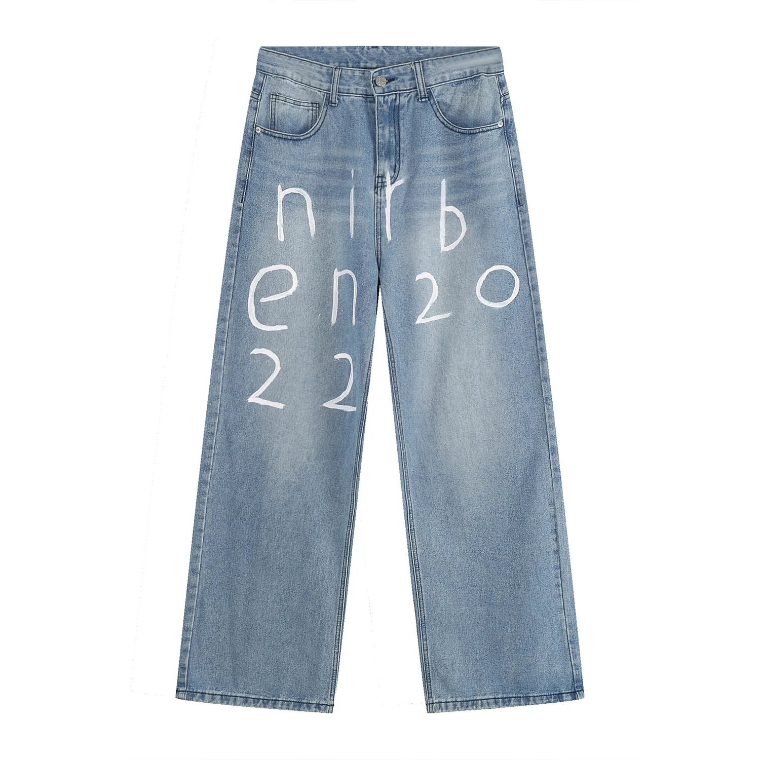 Four Seasons Korean Version Loose Letters Hand-painted Design Pattern Jeans Men's Wide Leg Pants Men's Streetwear Ins Hot Sale