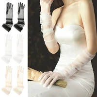 70cm women ultra thin gloves tulle elbow long wedding bride dress mittens sheer transparent sunscreen vintage black white glove