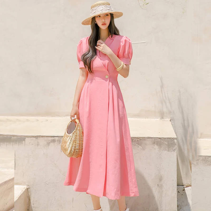 

Женское длинное платье с разрезом, Элегантное повседневное платье с V-образным вырезом и рукавами-фонариками, модель Q209 на лето, 2023