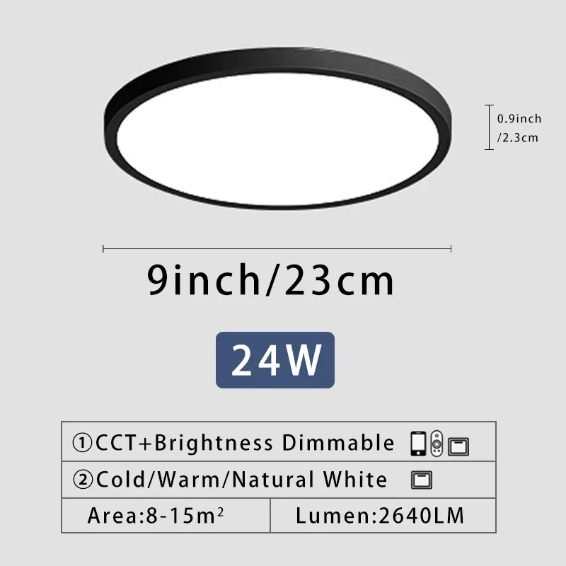 

Умный потолочный светильник светодиодный, ультратонкий, 0,9 дюйма, с дистанционным управлением через приложение