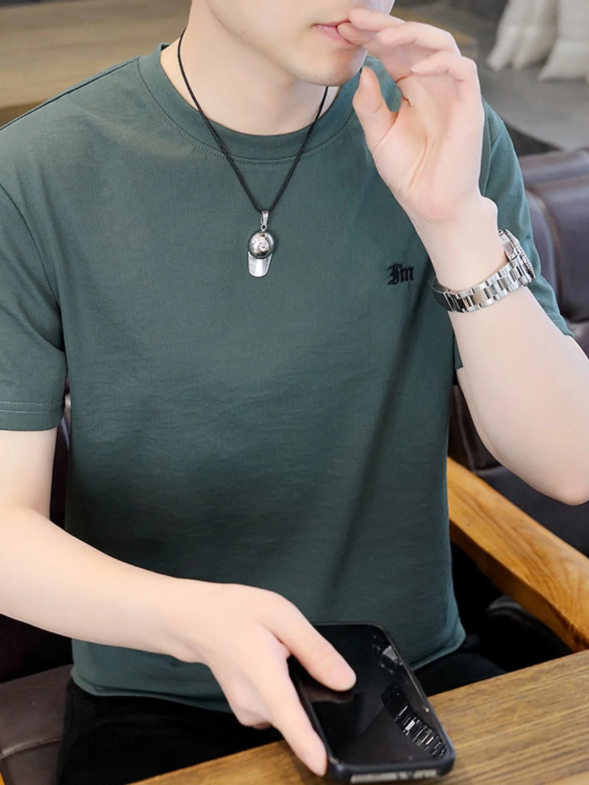 High end Cotton and Linen Short sleeve T-shirt Men's 2024 New Casual Fashion Brand Embroidered Jacquard Summer Thin Hal... |