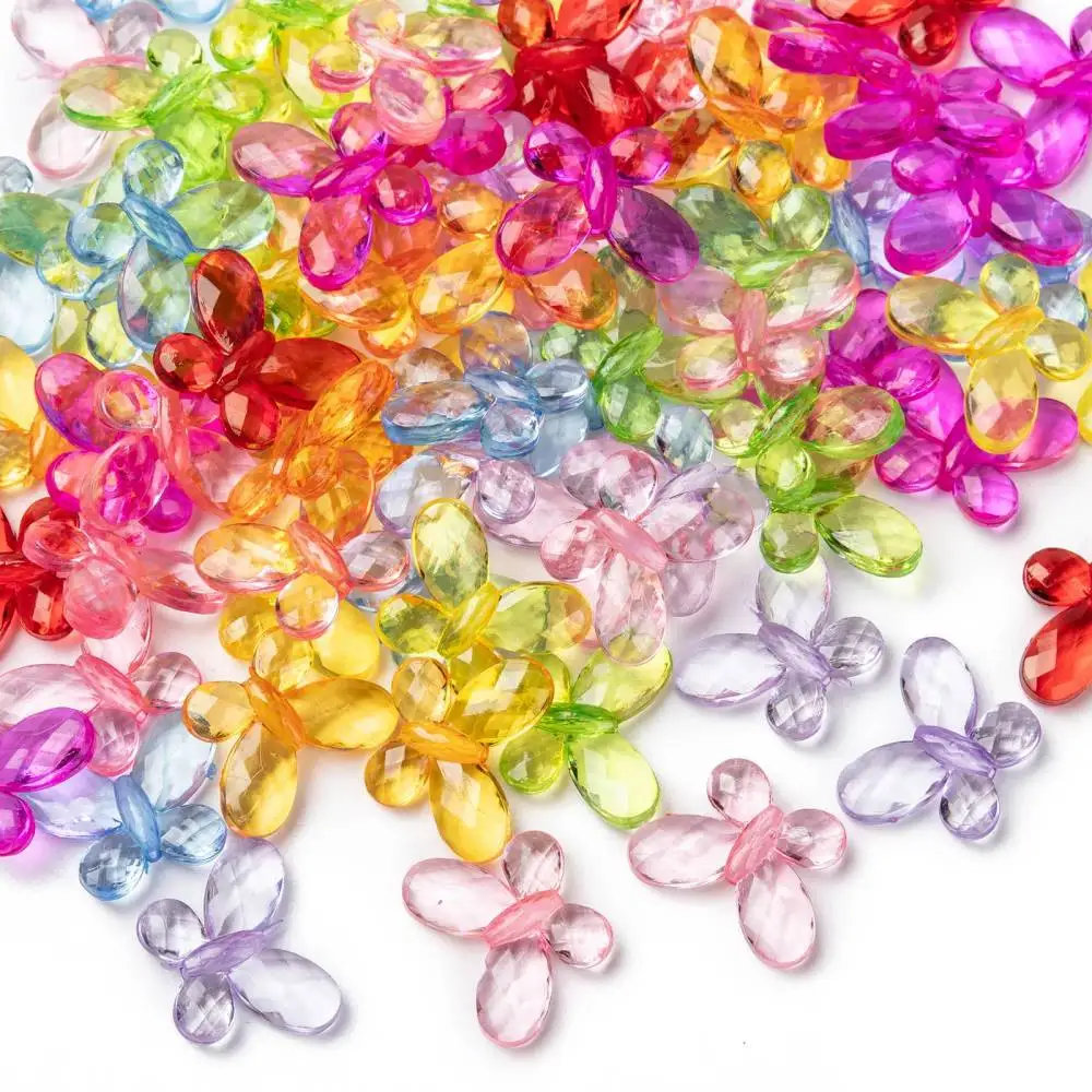 

100PCS Transparent Acrylic Beads Faceted Butterfly Mixed Color 17x13x5mm Hole: 2mm