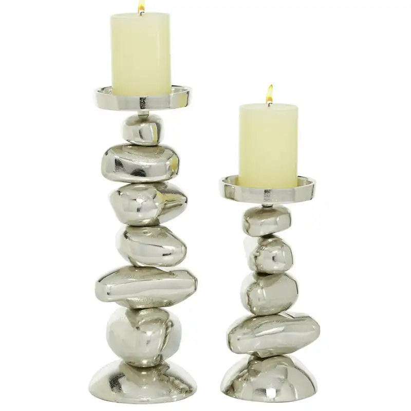 

2 Candle Silver Aluminum Candle Holder, Set of 2 Christmas New Year Home Decor for Home Wedding Table Decoration