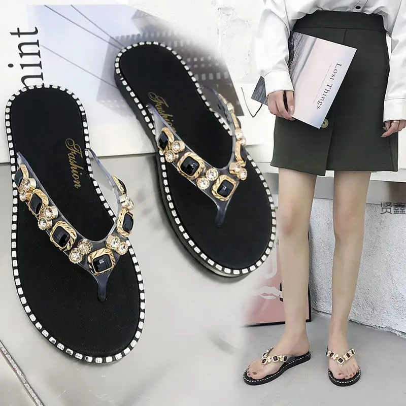 

New 2022 Flip-flop Fashion Roman Beach Sandals With Soft Soles And Diamond Edges