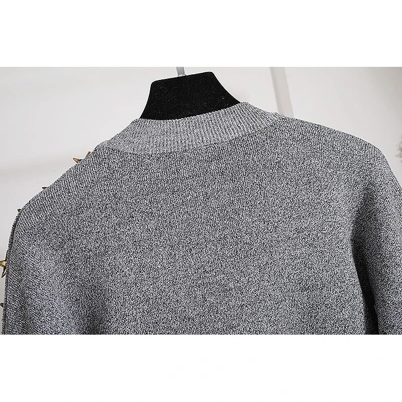 Модные черные серые вязаные наряды женский свитер с цепочкой и длинными рукавами