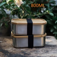 800ml stainless steel lunch box with bamboo lid bento sushi snacks container convenient holder silver