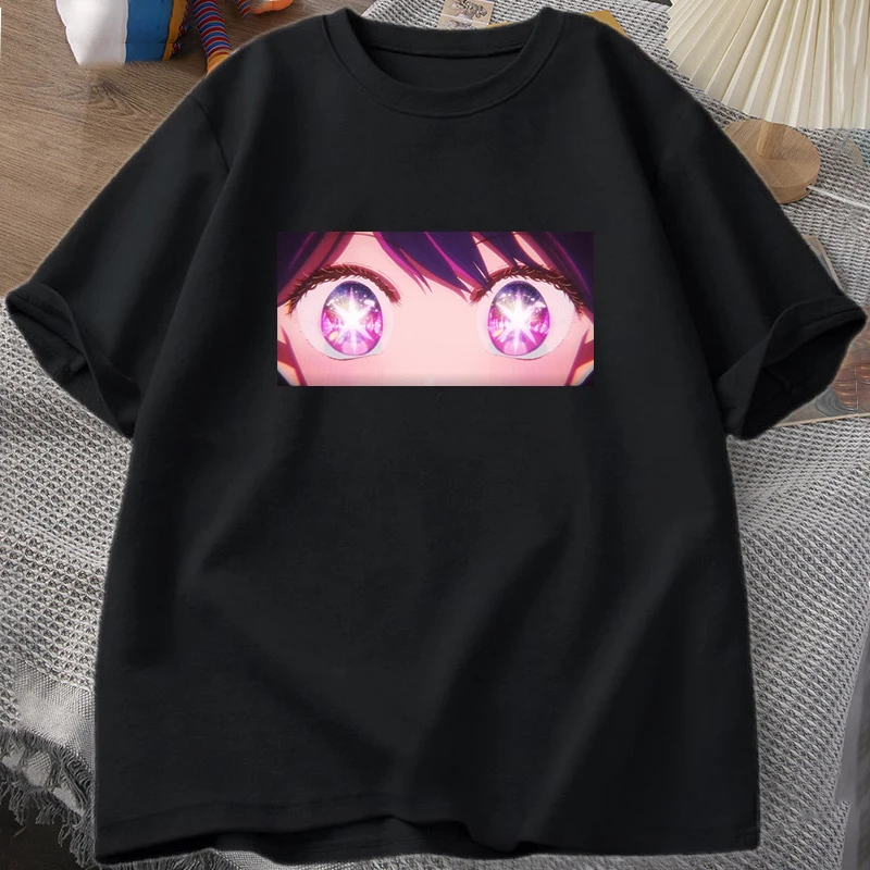 

Japanese anime retro T-shirt men's and women's large eye pattern short sleeved T-shirt men's casual large O-neck T-shirt