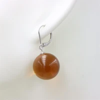 zfsilver elegent big ball 18mm amber stud earrings eardrop ear french hook for women temperament jewelry accessories party gift