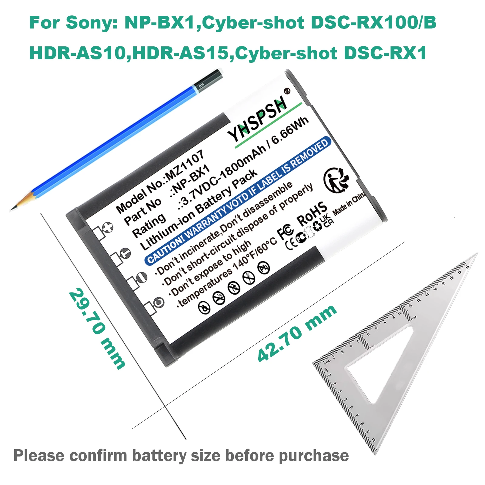 Аккумулятор для камеры Sony NP-BX1 Cyber-shot DSC-RX100B, DSC-RX1, DSC-HX300, DSC-WX300, DSC-HX50V, DSC-RX1R, HDR-AS10, HDR-AS15, 1800 мАч (art.: 3920da37c63de) - 3920da37c63de
