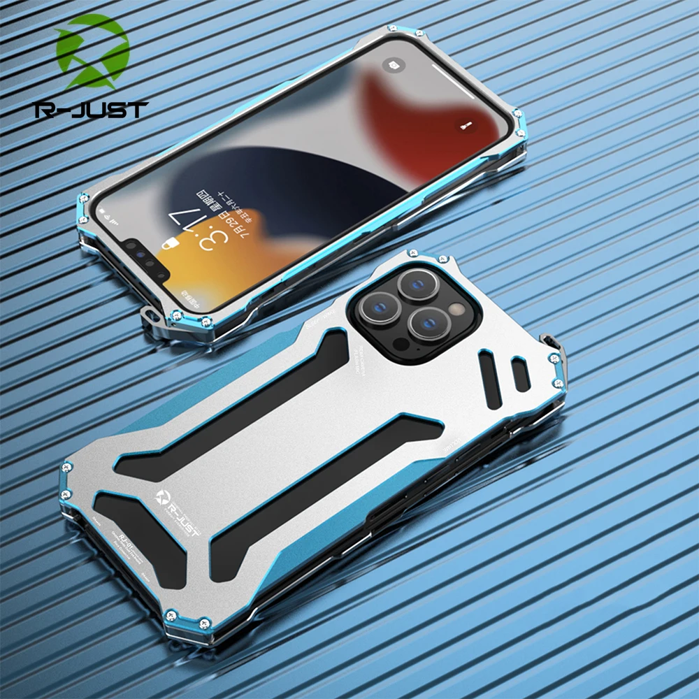 Price الأصلي R JUST درع معدني الحال بالنسبة آيفون 13 برو ماكس غطاء صغير للصدمات 12 11 SE XR Xs 8 7 Plus حماية الهاتف كوكه Fundas