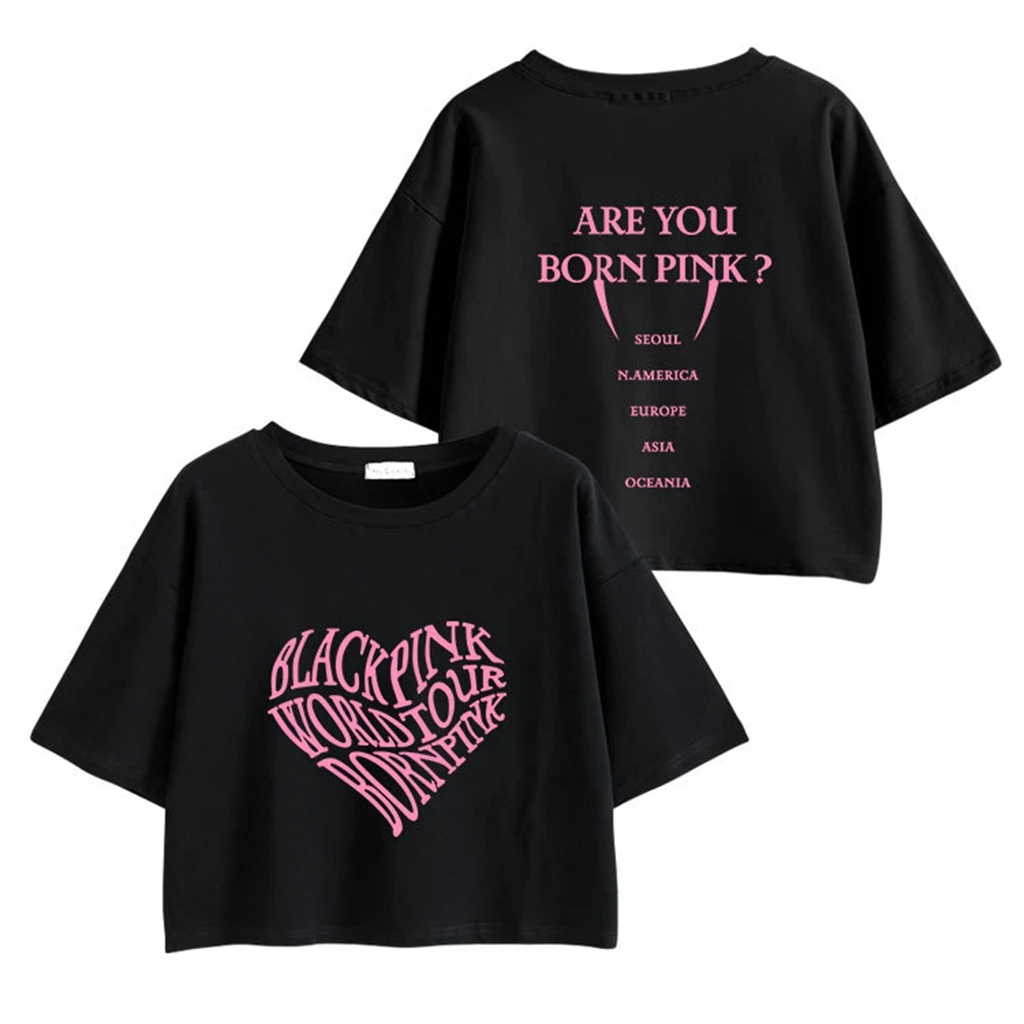 

4 Girls Bp Kpop Are You BORN Pink Tour Vocal Concert Same Tshirt O-neck Cotton Long Short T-shirt Y2K Cosplay Rop Crop Top