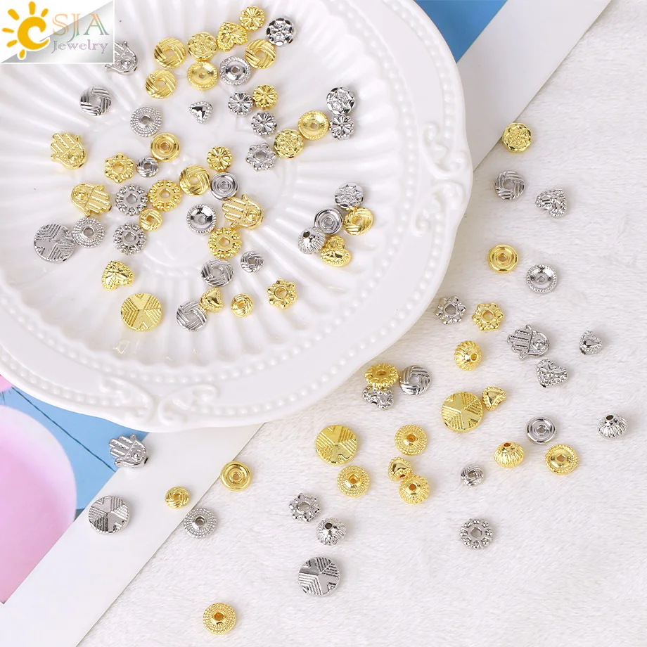 Золотистые/Серебристые бусины CSJA 10 шт./лот с покрытием круглые в полоску