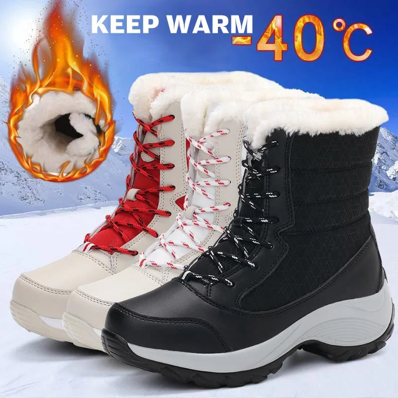 HAJINK Snow Boots Plush Warm Ankle Boots Winter Shoes Booties Botas Mujer For Women Winter Shoes Waterproof Boots Women Female