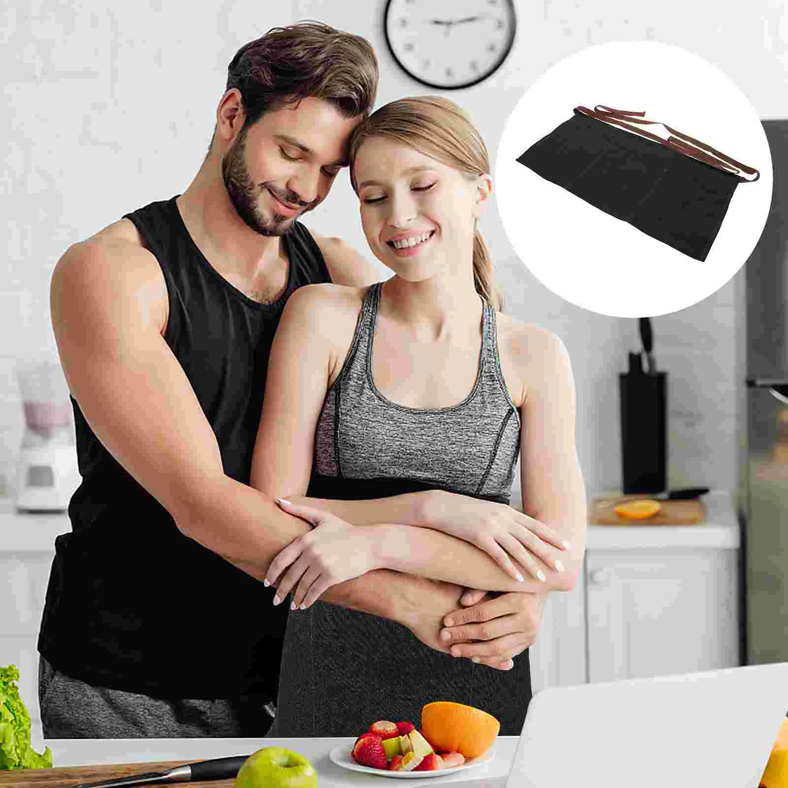 

Men's Aprons Black Server Apron Half Apron Cooking Apron Aprons Couples Short Aprons Pockets Work