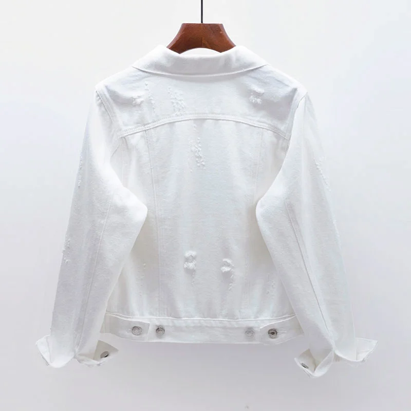 

Модная белая джинсовая куртка с потертостями, Женское пальто в стиле Харадзюку, повседневные свободные короткие джинсовые куртки с длинным...