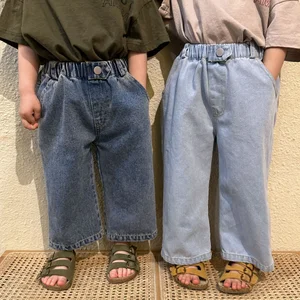 Imported New Spring Kids Jeans Children Retro Style Straight Denim Trousers Boys and Girls Loose Wide Leg Pan