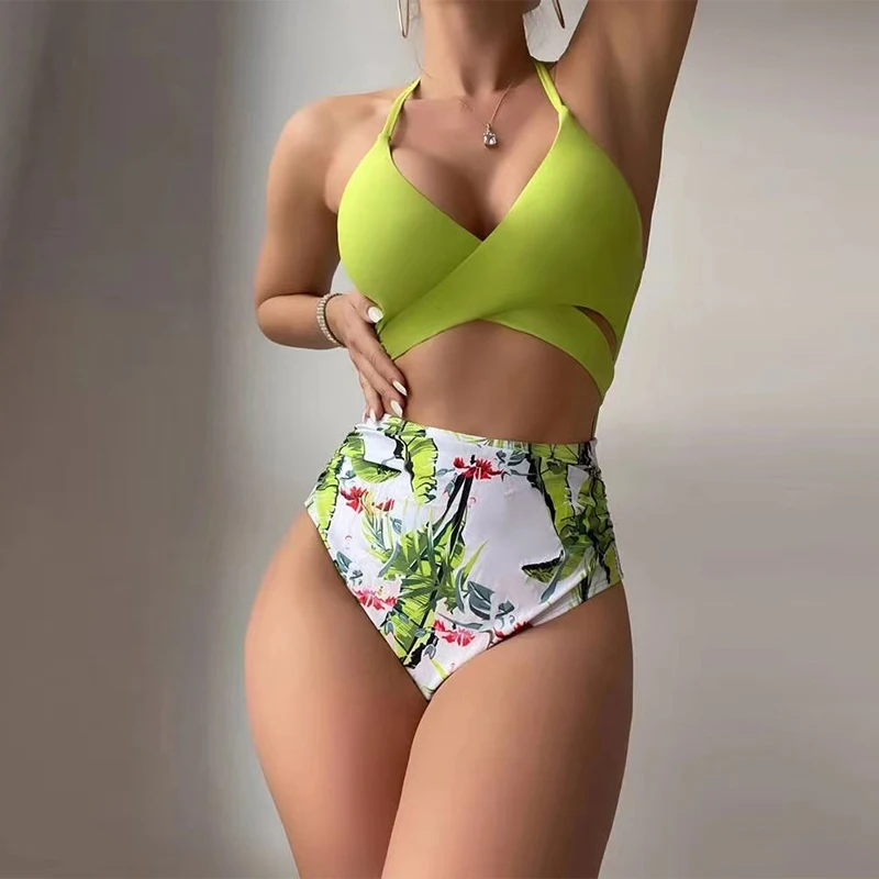 

Купальник-бикини пуш-ап с V-образным вырезом и завышенной талией