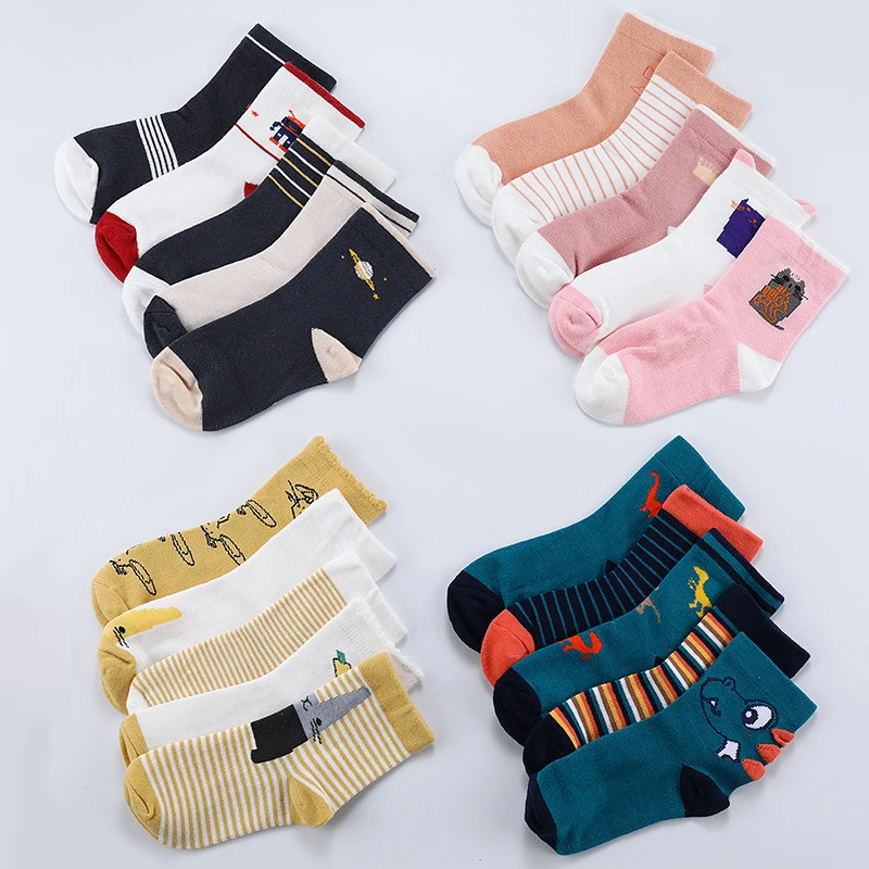 5 парт/Лот милые детские носки с динозавром Кроликом осенние и зимние хлопковые