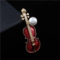 brooch exquisite design inlaid pearl violin rhinestone alloy brooch musical instrument corsage