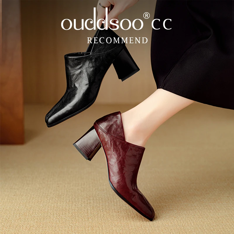 Ods Весенние лоферы из натуральной кожи Женская обувь Туфли на массивном каблуке с