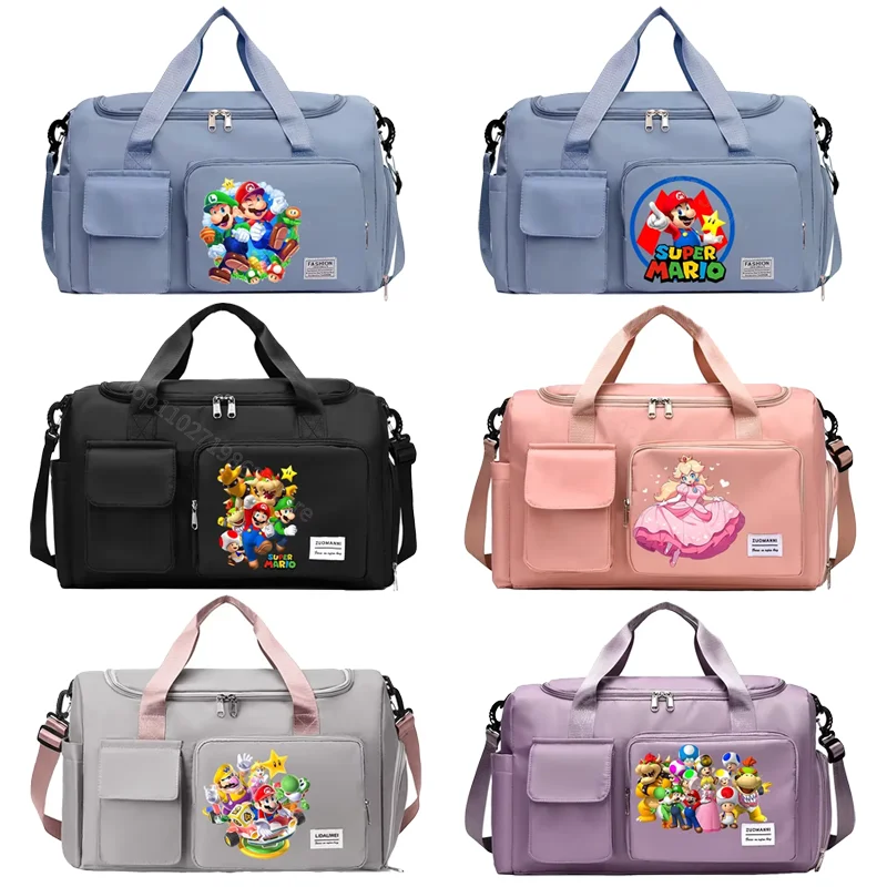 Super Mario Cartoon Tote Travel Bag Large Capacity Clothes Storage Bags Gym Duffle Pack with Shoe Compartment Portable HandBag