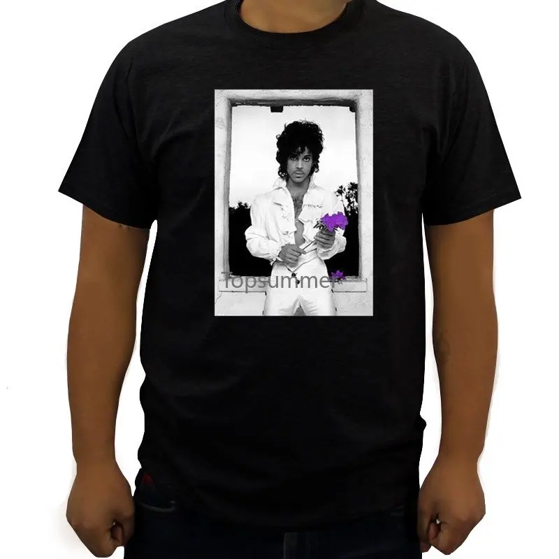 

Prince Purple Rain Rose T-Shirt 80'S Tour Music Pop Icon Rip New S-3Xl - Black Tops Summer Style