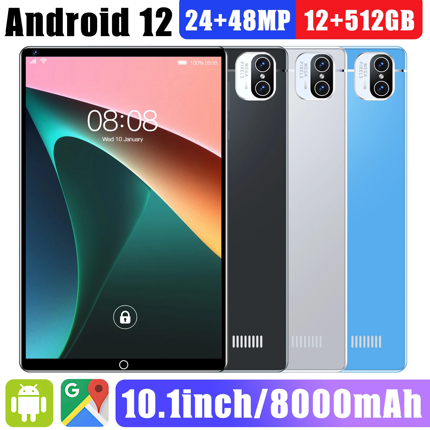 

Tablette X5 8.1Inch 5G 12GB 512GB 48MP Camera 8000mAh Global Deca Core Dual SIM Google Play Office Tablet PC GPS Android 12 Pad