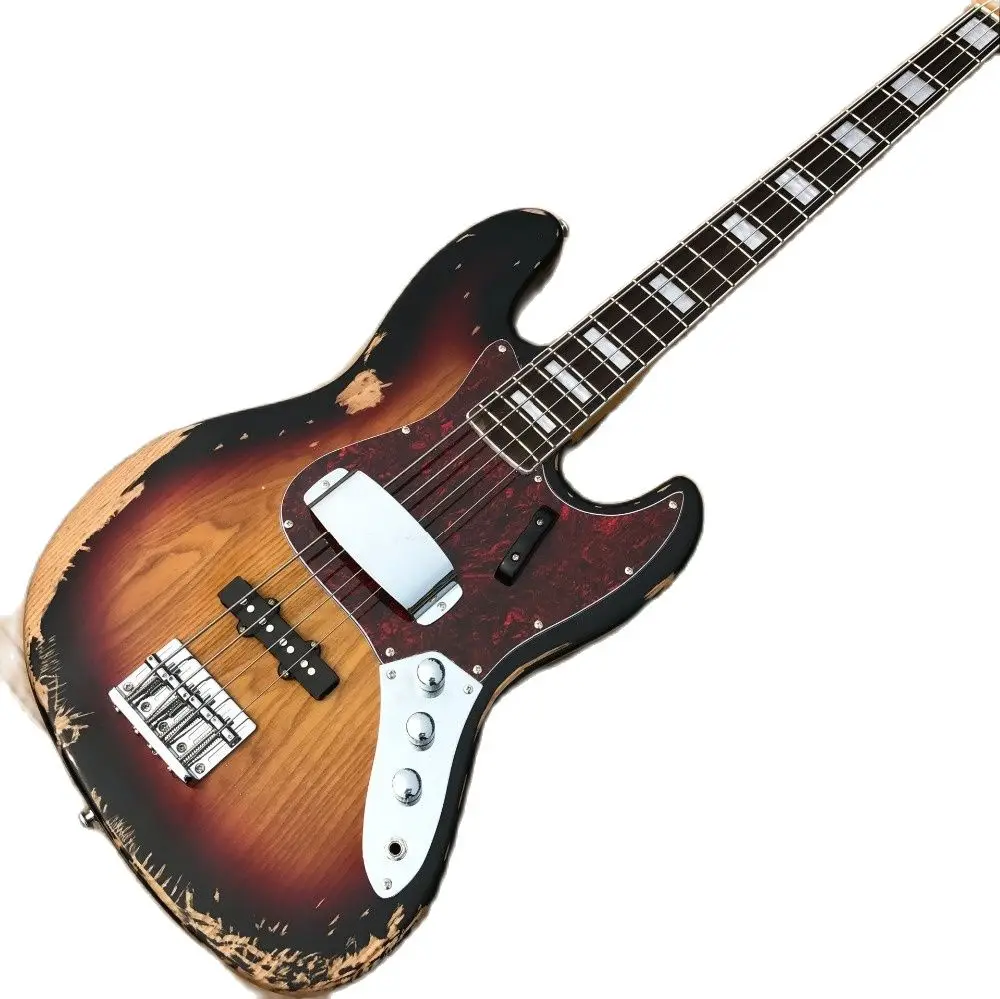 

custom shop handwork 4 Strings Electric bass Guitar.Rosewood fingerboard,Sunburst color guitarra.relics by hands gitaar.