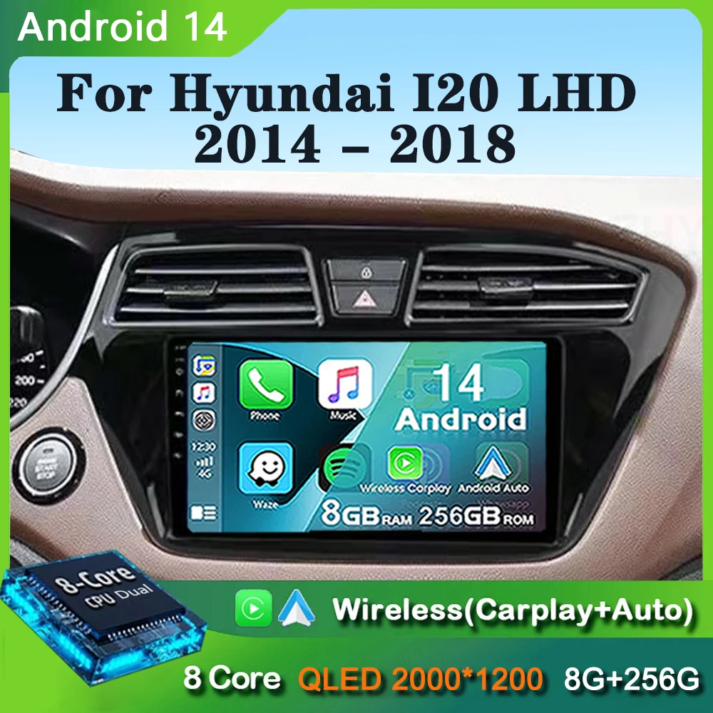 Автомагнитола для Hyundai I20 LHD 2014 2015 2016-2018 Android 14 GPS-навигация мультимедийный плеер WiFi