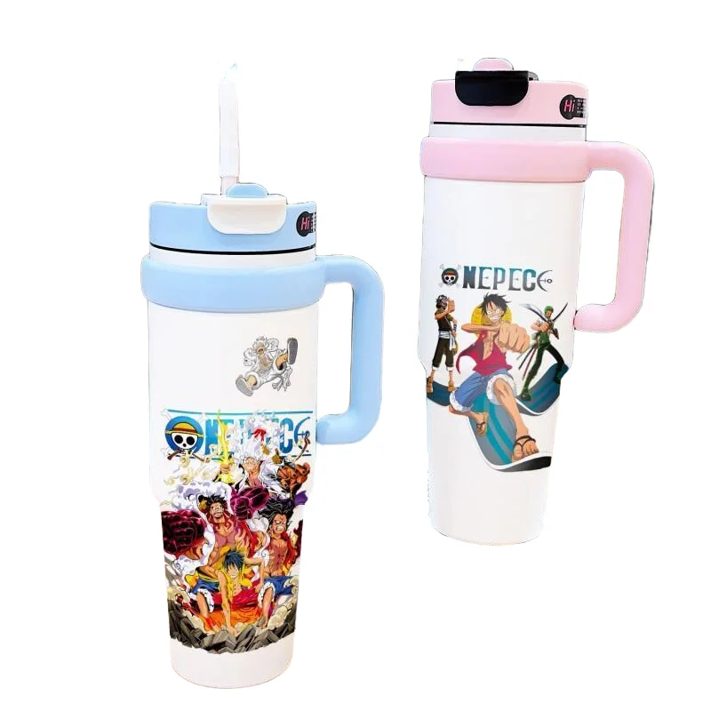 Фото Термос BANDAI One Piece Monkey D. Luffy из нержавеющей стали, большой емкости, с двумя трубочками для питья, портативный, с крышкой, для мужчин и женщин №3