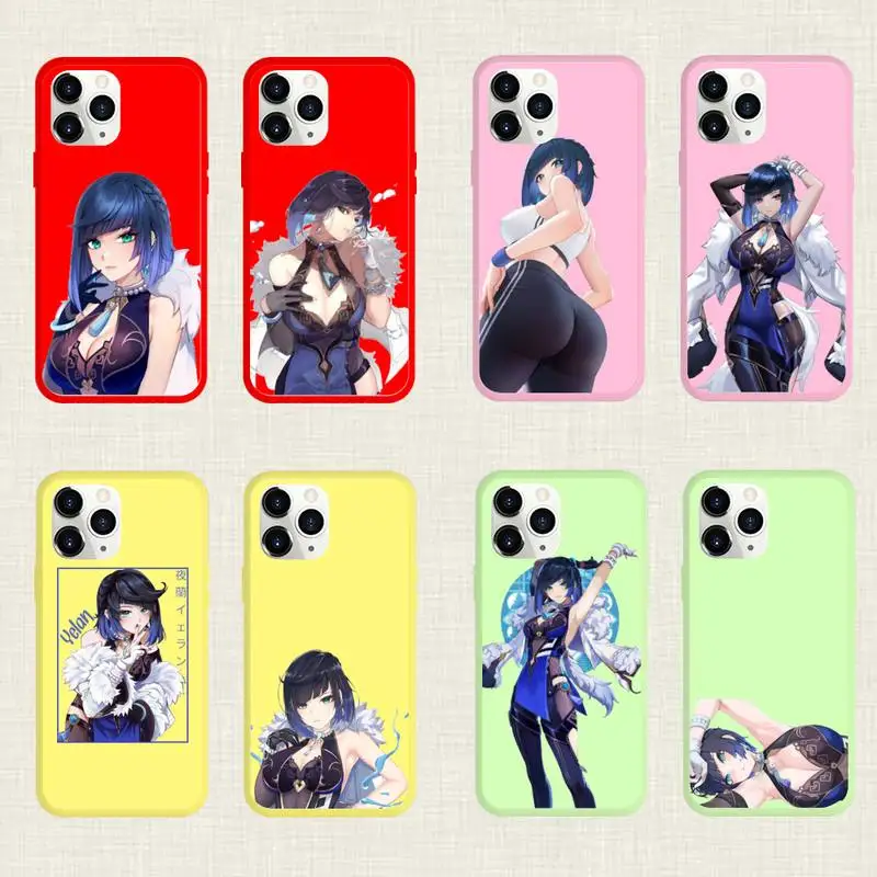 

yelan genshin impact Phone Case Pink Candy Color for iPhone 6 7 8 11 12 13 s mini pro X XS XR MAX Plus