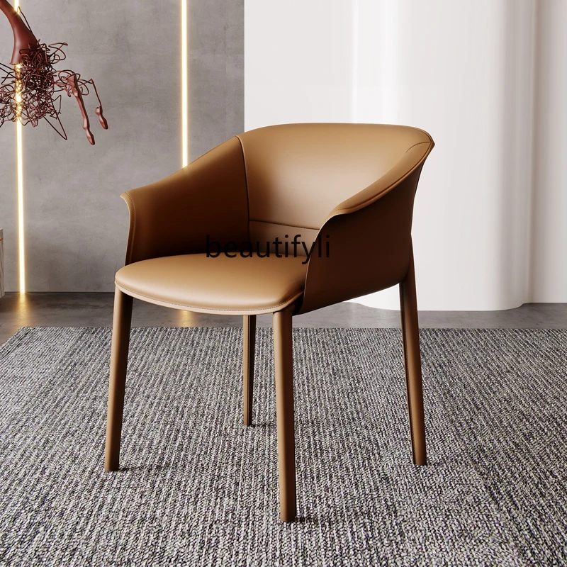 

Кожаный обеденный стул yj, современный минималистичный скандинавский итальянский легкий роскошный кофейный стул, спинка, конференц-стул