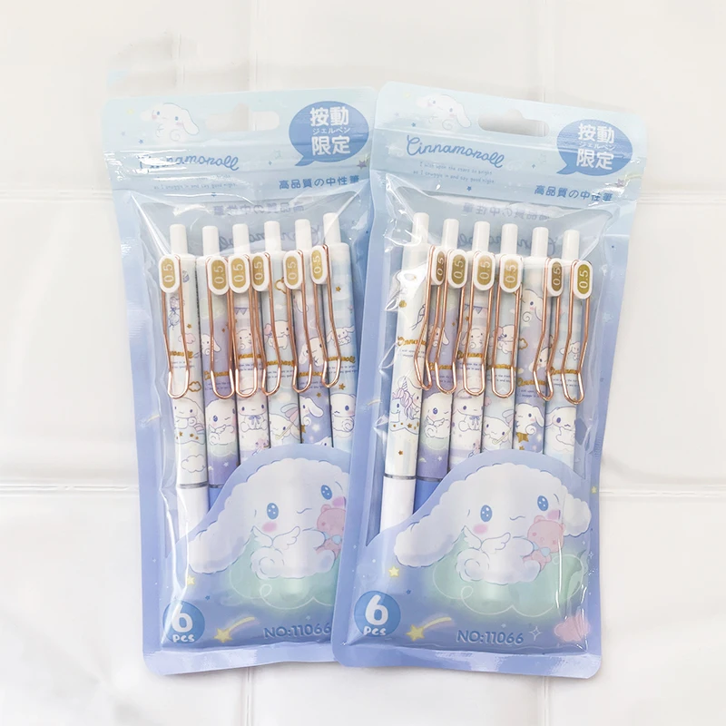 

6Pcs Kawaii Sanrio Neutral Pen Cinnamoroll Anime Cute Student School Supplies Examination Operation Stationery Toys for Gifts
