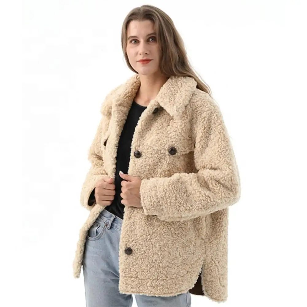 Women Winter Warm Real Fur Coat Thickened Button Lapel Pure Color Jackets Fashion Leisure Teddy Fleece Luxury Woman Fur