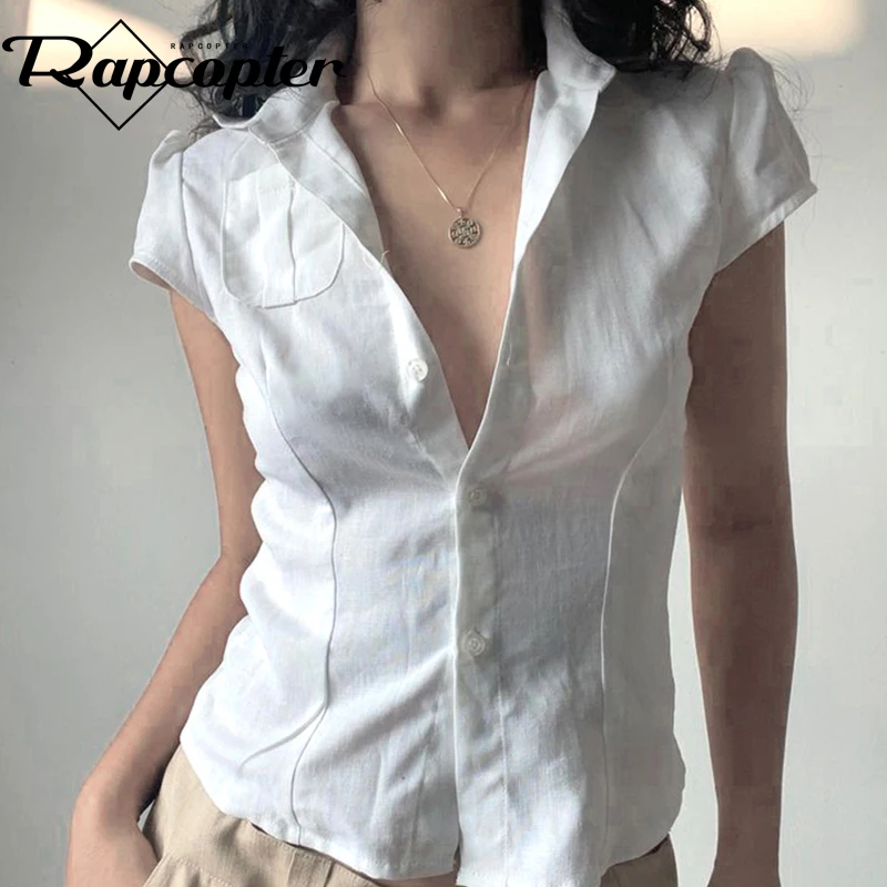 Футболка женская с отложным воротником на пуговицах в Корейском стиле