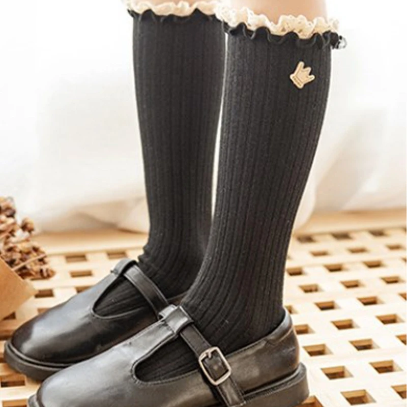 

Baby Girls Knee High Socks Cotton Crown Print Children Kids Fashion Soft Long Socks Hot Sale Spring Autumn Socks For 2-6Y