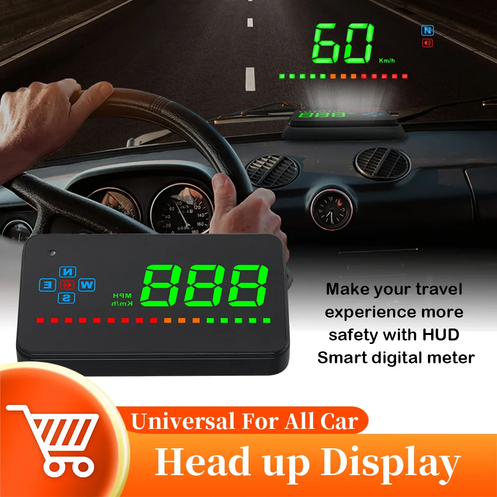 

Universal HUD Head Up Display GPS System Digital Speed KMH MPH With Overspeed Alarm Buzzer Driving direction Display For All Car