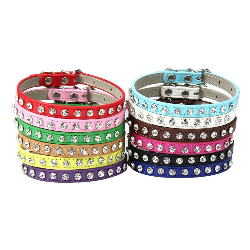 

Pet Collar PU Leather Neck Strap Colorful Shining Diamond Rhinestone Safe for Cat Dog Soft Pet Supplies Accessories New Fashion