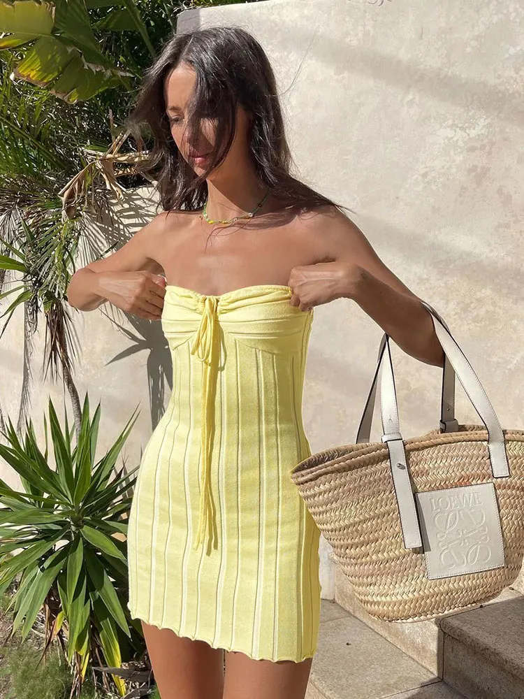 

Mini Backless Bodycon Dress Women Sexy Tube Top Sleeveless Knitted Party Beach Dresses Summer Female Clothing Prom Robe Vestidos